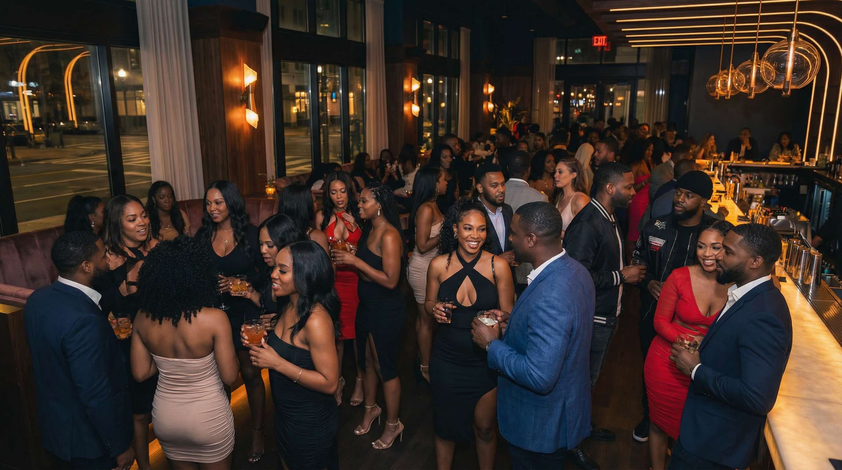 Upscale lounge event with guests mingling