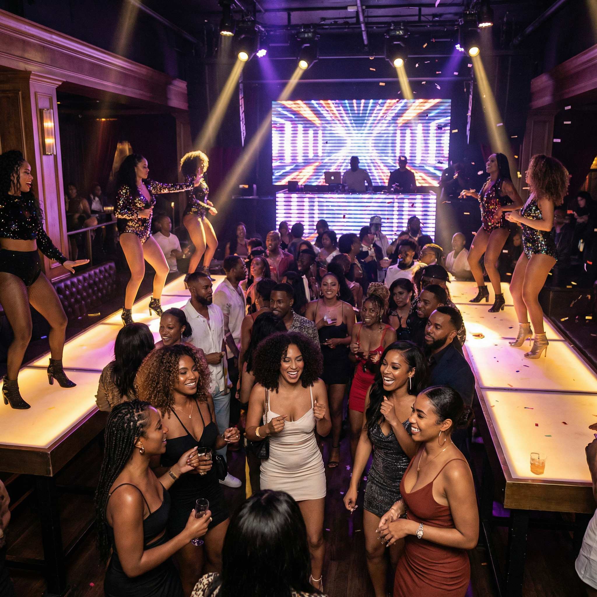 Nightclub scene with dancers and DJ